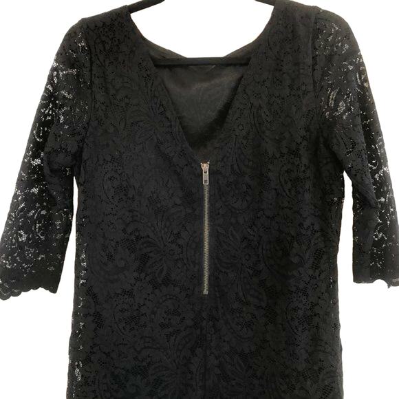 Michael Stars Women's Lace Shift Dress Size S  V-Back 3/4 Sleeves Black Classic - Picture 3 of 8